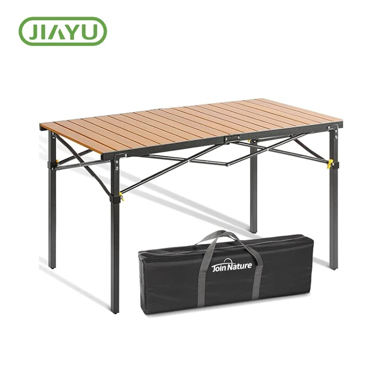 Mesa de acampada de hierro de madera maciza plegable