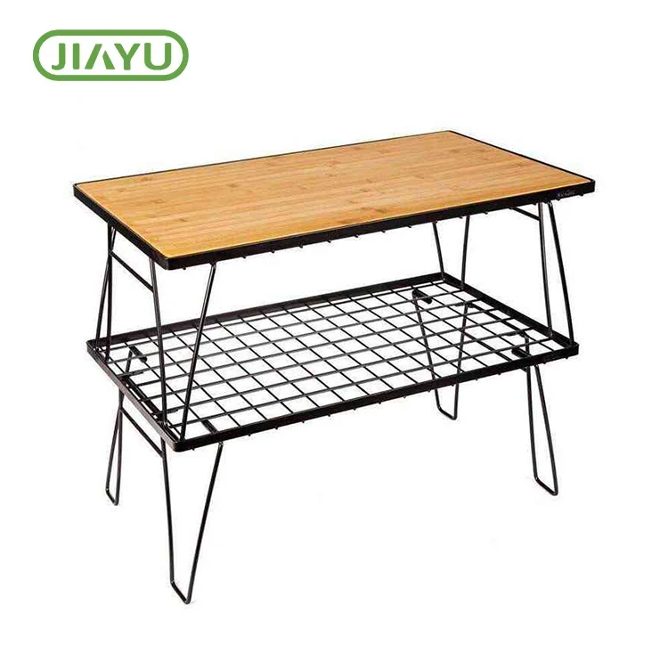 Mesa de campamento de malla de hierro de madera maciza plegada